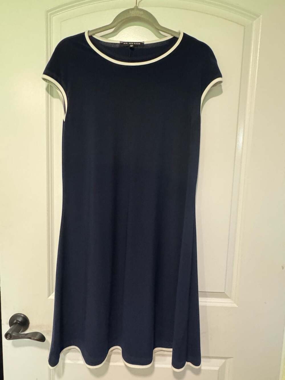 Navy White Trim Swing Dress Minimalist Preppy Coastal Women’s XL
